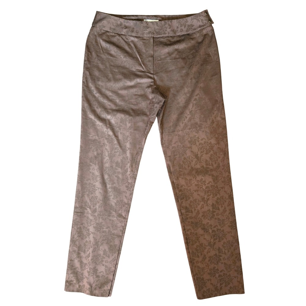 Rena Rowan Vintage Brown Floral Damask Straight Leg Stretch Trousers Womens 14